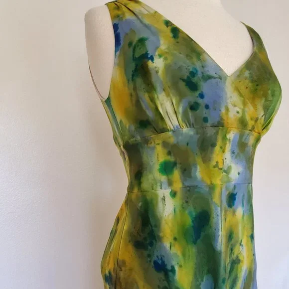 Short cocktail summer work Dress bridesmaid party beach resort silk blue green 4